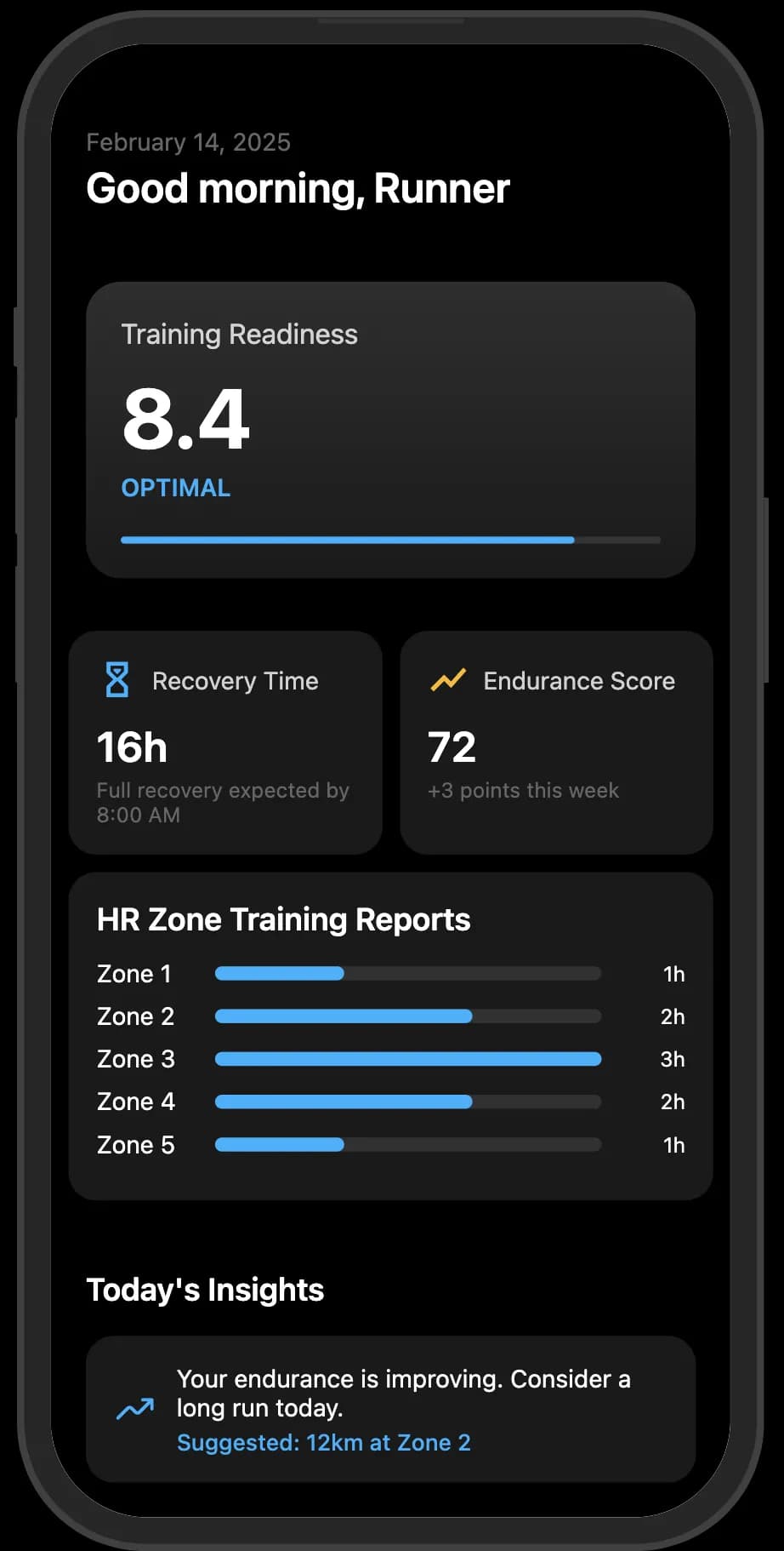 Garpple app showing advanced running metrics on iPhone