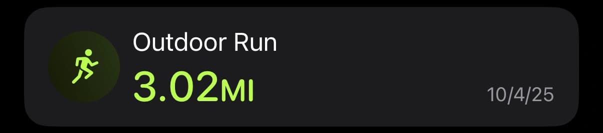 Apple Fitness route map with split pace and elevation data